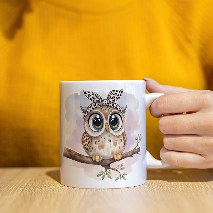 JINYO Coquette Leopard Bow Owl Mug, Cute Owl Coffee Cup, Gifts for Owls Lovers Women, Cute Wild Animal Ceramic Coffee Tea Mug 11 oz-Ruum Studio Home