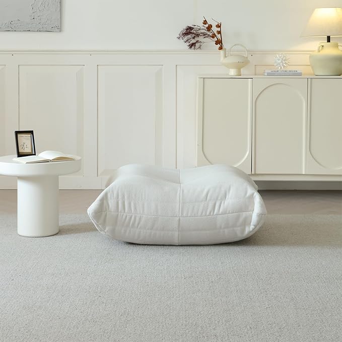 Luxury Ottomans, Modern Square Foot Rest for Sofa Couch Chair, Lazy Floor Seating, Fireside Bean Bag Chair, Tatami Sofa Lounger for Living Room, Bedroom, Office, White-Ruum Studio Home