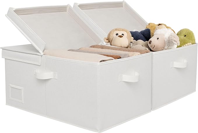 GRANNY SAYS Fabric Storage Bin with Lid, Decorative Storage Boxes, Basket for Shelves, Closet Storage Bins, Large Storage Bins for Clothing, Jumbo, Ivory, 2-Pack-Ruum Studio Home