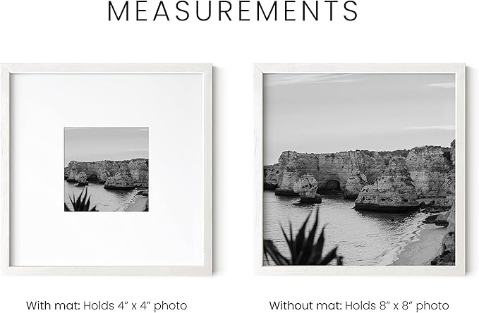 HAUS AND HUES Solid Oak 8"x8" Picture Frame Matted to 4"x4" - 8x8 Square White Picture Frames, Square Picture Frame Wood, 8 x 8 Picture Frames with Mat, White Poster Frames with Matting-Ruum Studio Home