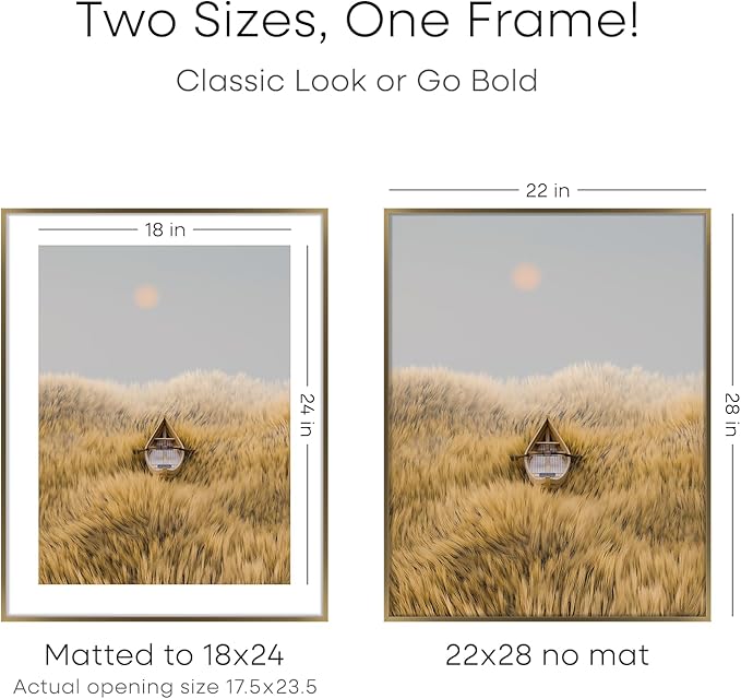 Homeforia 22x28 Picture Frame Bronze, High End Metal 22 x 28 Large Poster Frames with Mat 18 by 24 Photo, 22x28 Brass Frame Matted to 18x24 Print, 28x22 Thin Frames, Tempered Glass, Wall Kit, Set of 1-Ruum Studio Home