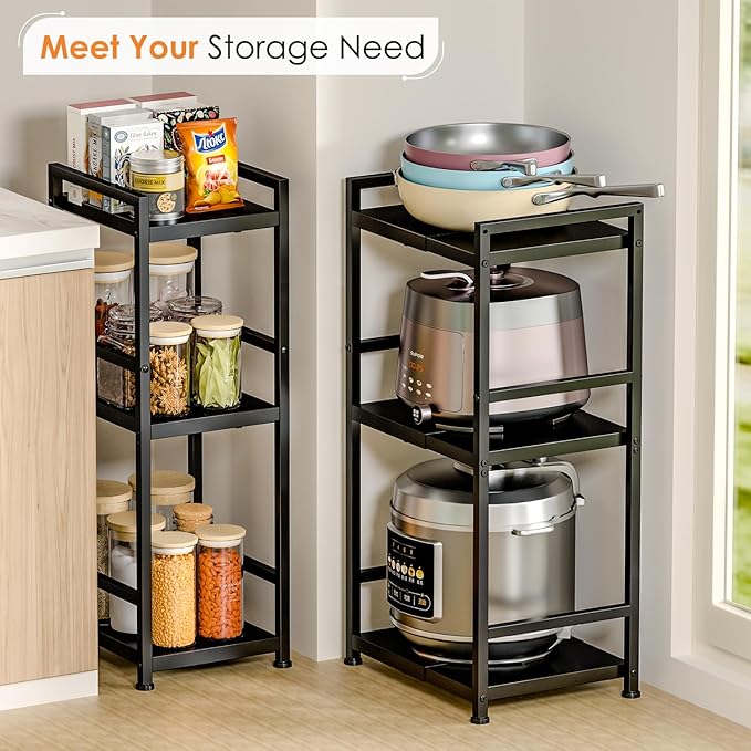 3-Tier Expandable Storage Shelves, 110LBS Heavy Duty Metal Shelving Unit, Adjustable Laundry Room Organization and Storage Shelf Rack,Ideal Narrow Bathroom Kitchen Laundry Room Organizer,Free-Standing-Ruum Studio Home