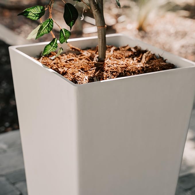 XBrand Modern 28-Inch Square Planter, Modern Tapered Planter Perfect for Indoor & Outdoor, Patio Décor, Set of 2-Ruum Studio Home