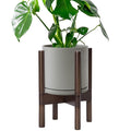 D'vine Dev Ceramic Planter with Walnut Color Stand - 8 Inch Modern Round Flower Pot with Wood Planter Holder, Grey, 55-B-Y-3-Ruum Studio Home