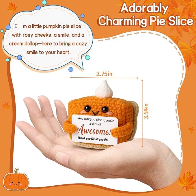 Crochet Pumpkin Pie – Fall Decor Handmade Knitted Mini Thank You Gift, Cute Appreciation Gift for Women, Daughter, Grandma Teacher, Coworker, Employee, Volunteer, Thanksgiving Desk Decor-Ruum Studio Home