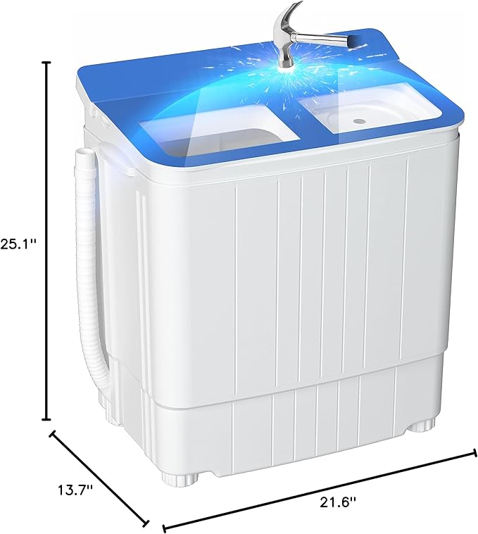 Pataku Portable Washing Machine, Compact Twin Tub Mini Washing Machine, 17.6 LBS Washer and Dryer Combo with Soaking Function, Semi-Automatic for Apartment, Dorms, RVs, Camping (White & Blue)-Ruum Studio Home