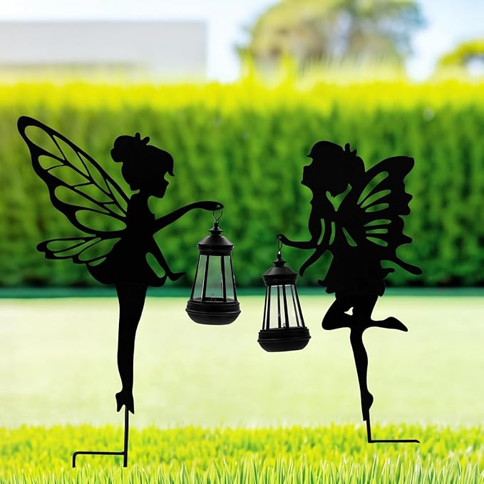 Solar Fairy Garden Decor Lights, 2 Packs, Metal Hanging Lanterns with Warm Solar Glow – Exquisite Gifts for Women, Mom, Friends (Fairy Hanging Lantern)-Ruum Studio Home