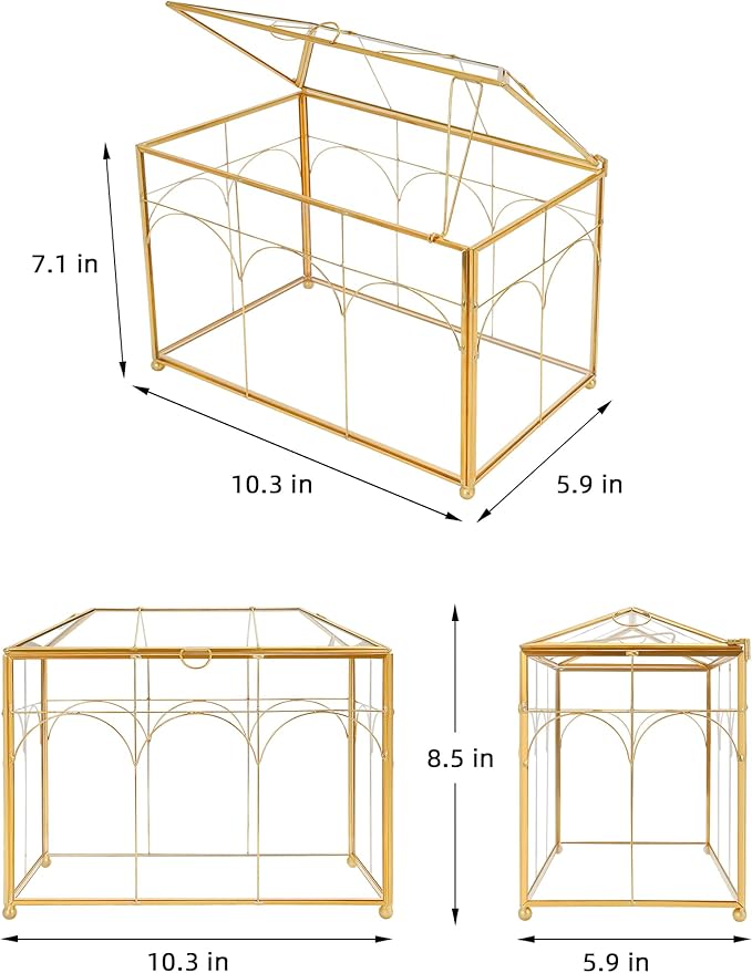 Handmade Glass Planter Terrarium with Lid, Indoor Tabletop Centerpiece Display Box Modern Decor DIY Gift Plant Terrarium Container for Succulent Cacti Air Plants Flower (Gold)-Ruum Studio Home