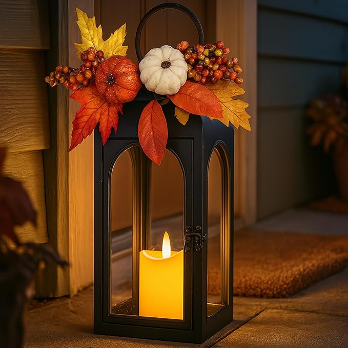 Bdor 2 Pack Fall Lanterns Decor with LED Candle – 16 Inch Harvest Pumpkin Maple Leaf Hanging Lantern for Autumn Thanksgiving Table Centerpiece Indoor Outdoor Decoration, Battery Operated-Ruum Studio Home