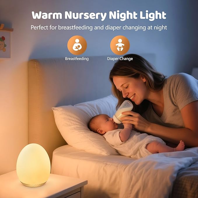 MediAcous Night Lights for Kids Room, Baby Night Light with 7 Colors Changing & Dimming Function, Rechargeable Kids Night Light with 1 Hour Timer & Touch Control, Up to 100H, Wood Grain-Ruum Studio Home