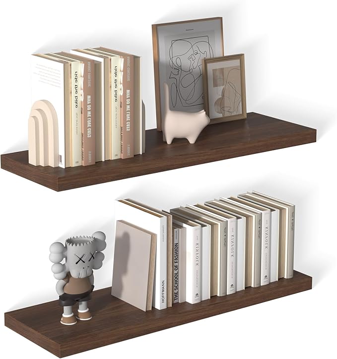 12 Inch Deep Floating Shelves for Wall 2 Pack Floating Shelves Large Storage Space Wall Mount Shelf for Living Room Kitchen Bathroom 36" W x 12" D x 1.2" H Rustic Brown-Ruum Studio Home