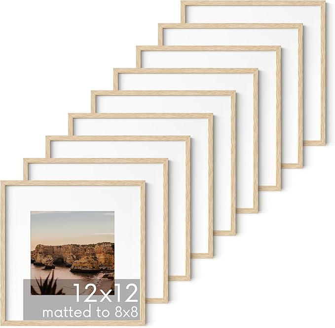 HAUS AND HUES Square Picture Frames 12 x 12 Set of 9 - Photo Gallery Wall Frame Set, Wood 12x12 Frames, 12 x 12 Frames Gallery Wall Set, 12x12 Frame with Mat, Square Frames 12x12 (Beige Oak Frames)-Ruum Studio Home