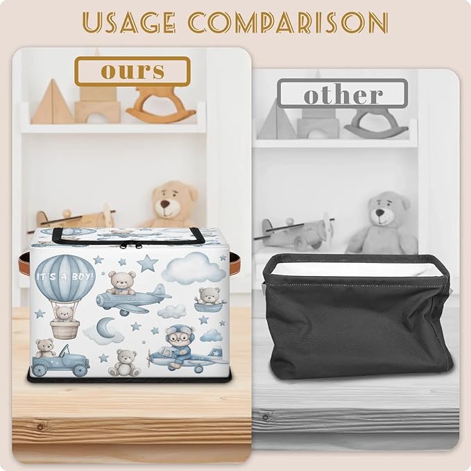 Rectangular Storage Baskets for Shelves - Waterproof Foldable Laundry Basket, Nursery Hamper, Reusable Toy Bin for Organizing Toys, Books, Clothes, Closet 14"x10.2" x10.4" (Little Bear)-Ruum Studio Home