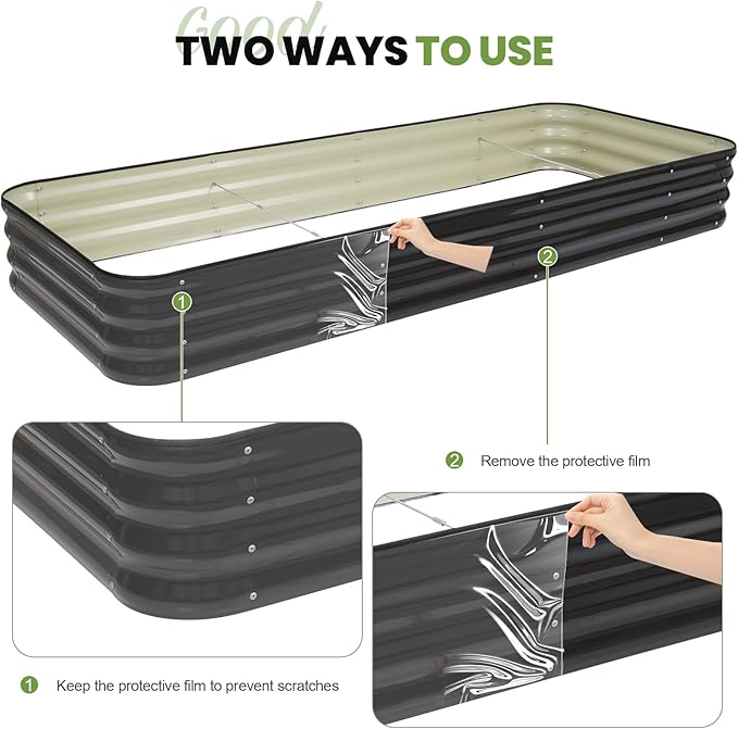 5-in-1 Adjustable Raised Garden Bed Kit | Galvanized Planter Boxes for Vegetables, Flowers | 12" Tall, Multiple Sizes (8x3x1ft, 9x2x1ft, 10x1x1ft, 6x5x1ft, 7x4x1ft) | Outdoor Metal Raised Bed, Grey-Ruum Studio Home