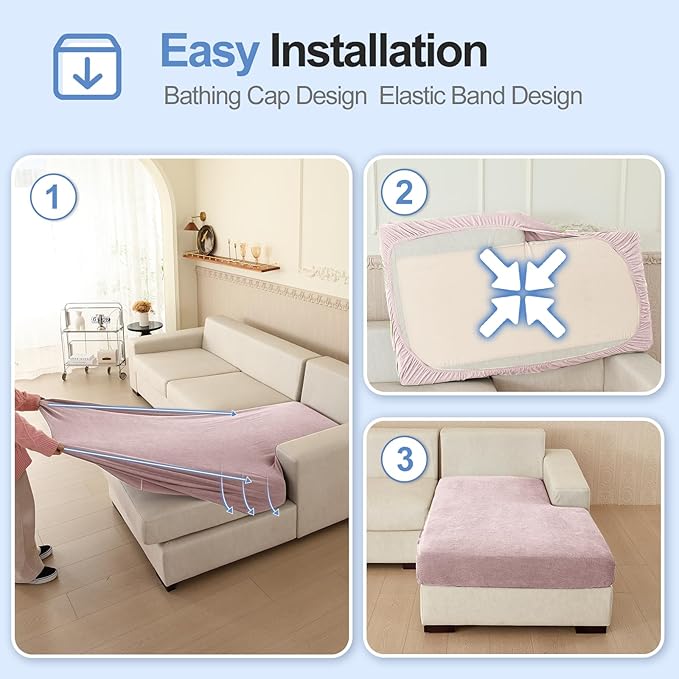 Sectional Couch Covers for L Shaped Sectional Sofa (Left or Right Facing) – Softer Chenille Sofa Covers Washable, Non-Slip Stretch Chaise Slipcover (Only 1PC Chaise Cushion Cover, Pale Pink)-Ruum Studio Home