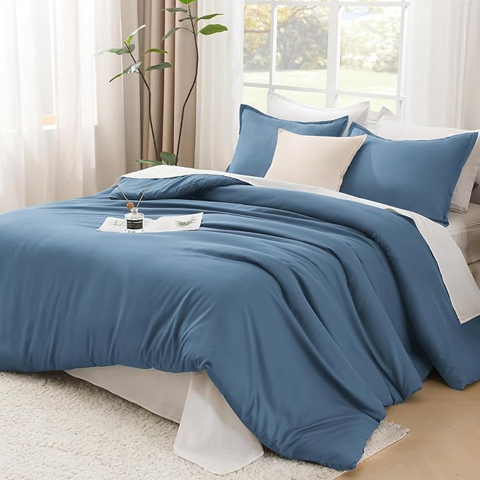 Litanika Comforters King Size Ocean Blue, 3 Pieces Lightweight Solid Bedding Set & Collections, All Season Fluffy Bed Set (104x90 Inches Comforter & 2 Pillowcases)-Ruum Studio Home