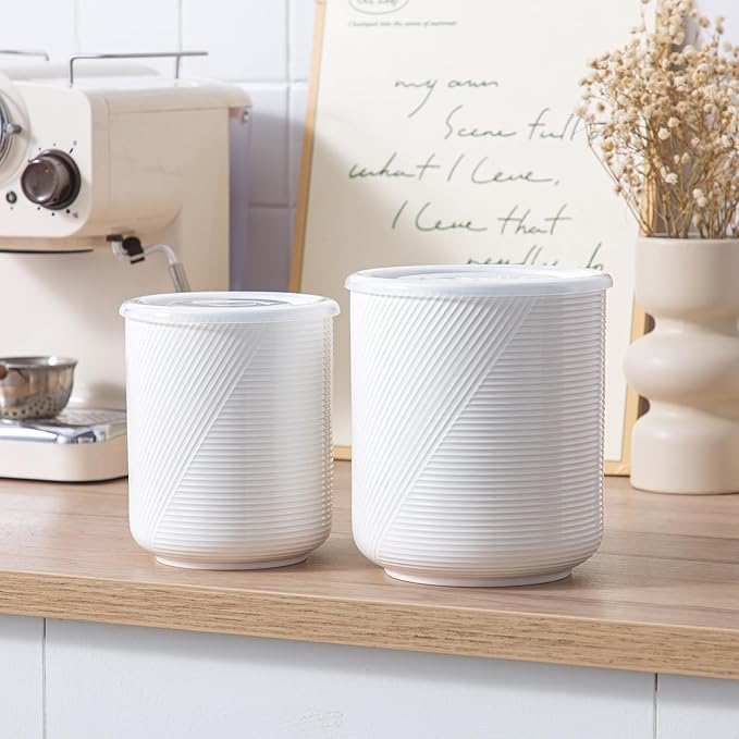 Food Storage Containers with Airtight Lids: Ceramic Canister Sets for Kitchen Countertop - Porcelain Jar for Coffee Tea Flour Sugar Rice Cookies Candy - White (42+75 oz)-Ruum Studio Home
