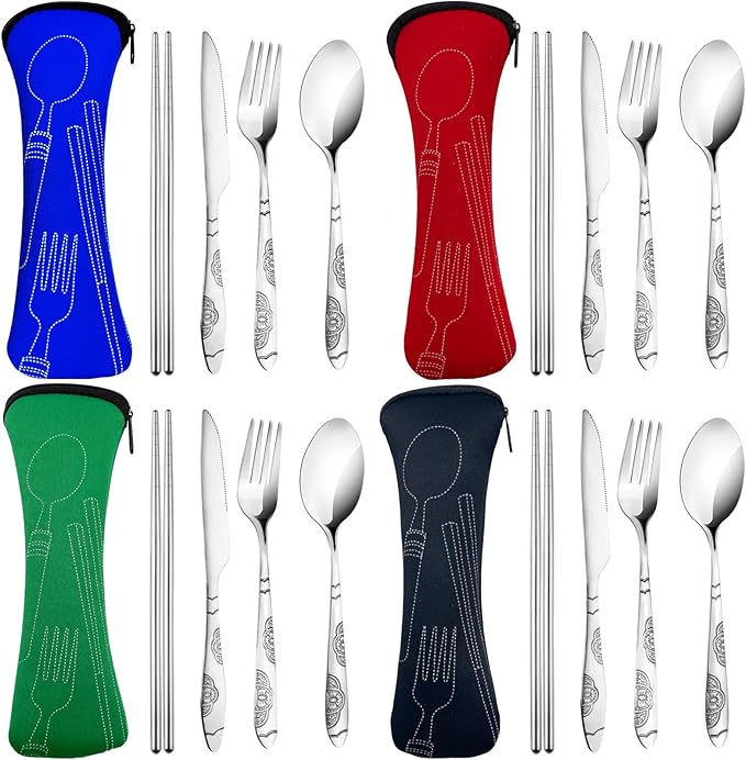 20PCS Premium Travel Utensils With Case, Stainless Steel Reusable Portable Utensils Set With Case, Lengnoyp Travel Silverware Set With Case for Lunch Box Camping, Silver-Ruum Studio Home