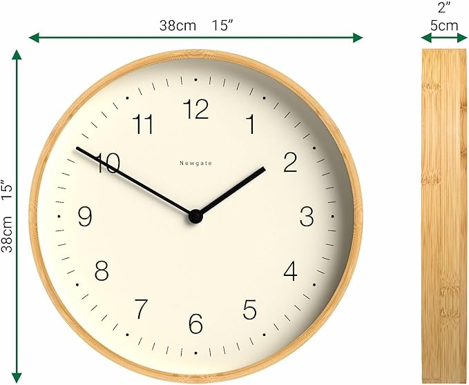 NEWGATE® Mauritius Wall Clock | Scandi Inspired Bamboo Clock | 15 inch | Modern Minimalist Design for Kitchen, Living Room or Office-Ruum Studio Home