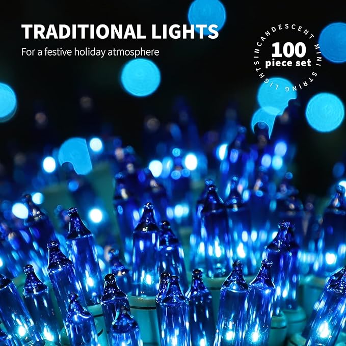 100LIGHTS BLUE Extra-Bright With End Connectors Christmas Decorative Lights 5.98m UL Certified Mini String Light Set Waterproof for Home Garden Holiday Christmas Tree Party Patio Decor Wedding-Ruum Studio Home