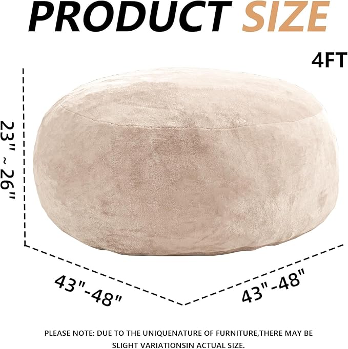 4FT Large Bean Bag Chairs,Big Adult Size Memory Foam Beanbags with Filler Included,Machine Washable corduroy cover,Ultra Soft Plush Gaming Bing Bag Puff Chair for Dorm, Living Room & Bedroom (Apricot)-Ruum Studio Home