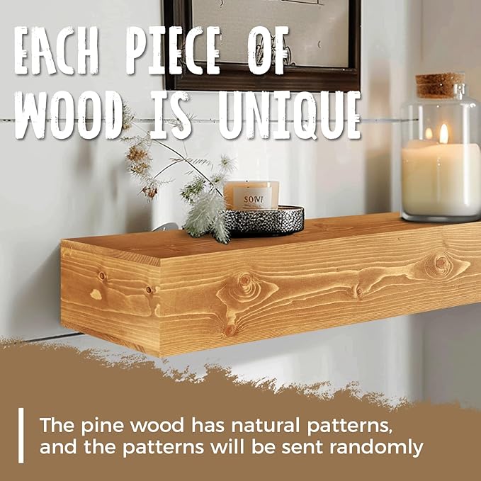 72x8x5 Fireplace Mantel - Handcrafted Rustic Solid Wood Wall Mounted Floating Shelf with Invisible Heavy Duty Wood Bracket (Natural)-Ruum Studio Home