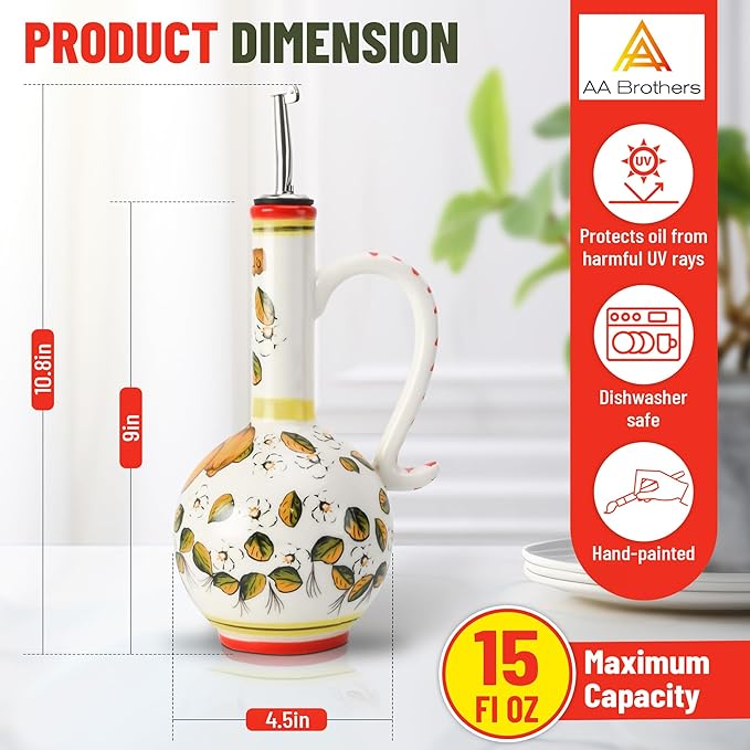 15Oz Ceramic Handmade Oil Dispenser with 3 olive design-Ruum Studio Home