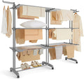 SONGMICS Clothes Drying Rack 4-Tier, Foldable Laundry Drying Rack 69.9-Inch Tall, Extendable Rods, Stainless Steel, Rolling Clothes Horses, Clothes Airer, Indoor Outdoor Use, Dove Gray ULLR704G01-Ruum Studio Home