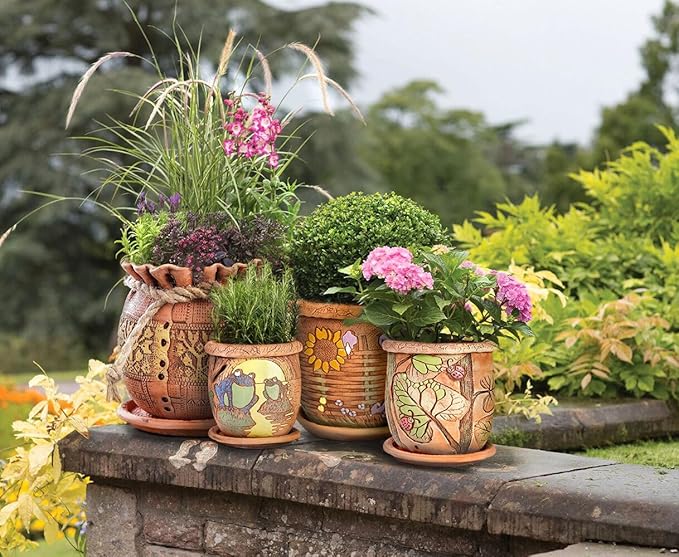Ceramic Pot with Drainage Hole and Saucer, Plant Pots, Modern Decorative Planters for House Plants Indoor Flowers Plants, Cute Flower Pot - Gifts (Birds (1.7 L))-Ruum Studio Home