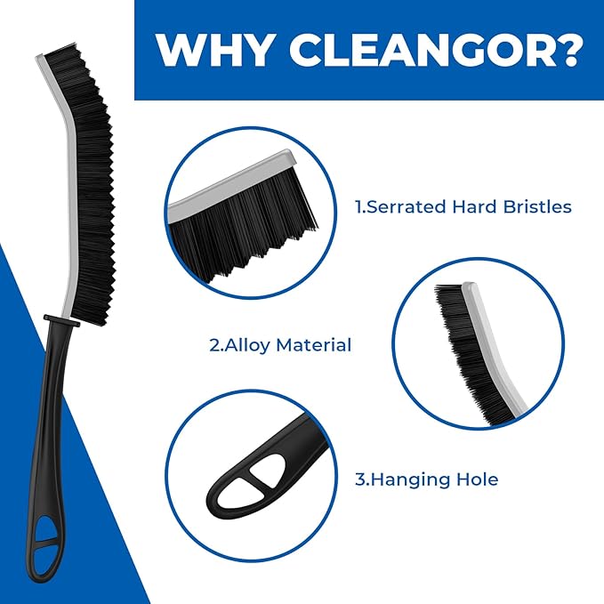 Crevice Cleaning Brushes, Serrated Cleaner Scrub Brush Tool for Hard to Reach Tight Space, Home Essentials, Cleaning Supplies for Shower, Bathroom, Kitchen, Toilet, Window (3, Black)-Ruum Studio Home