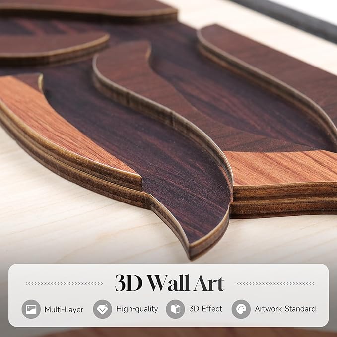 Framed Textured Wood 3D Wall Art for Living Room, Large Boho Tropical Brown Artwork for Walls, 3 Piece Farmhouse Botanical Leaf Wood 3D Textured Wall Art Decor for Office Bedroom Hallway, 24x36 Inch-Ruum Studio Home