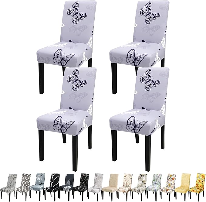 JQinHome Pattern Chair Covers for Dining Room Set of 4, High Stretch Removable Washable Parsons Chair Slipcover for Home Party Hotel Wedding Ceremony (Grey Butterfly,4PCS)-Ruum Studio Home