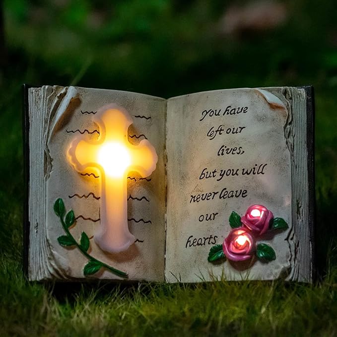 Outdoor Solar Bible Cross Garden Stakes Lights, Waterproof Memorial Grave Decorations Gifts for Cemetery Outdoors Lawn Yard Home Patio Decor-Ruum Studio Home