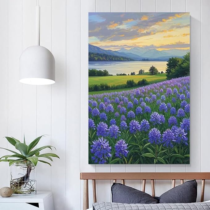 The lavender scenery all over the lake at sunset is suitable for posting in the living room bedroom office landscape poster wall painting-Ruum Studio Home