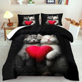 Cute Cat Comforter Set Twin,Kawaii Cat Bedding Set for Girls,Cute Animal Comforter Red Love Heart Bedding Decor,Kawaii Farm Animal Quilt Patterns Kids and Adults-Ruum Studio Home