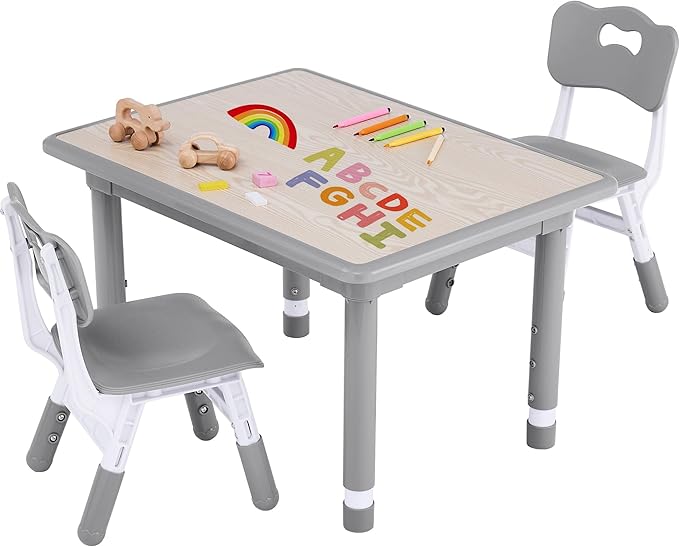 Toddler Table and Chair Set, Height Adjustable-Upgrade Kids Table and 2 Chairs for Ages 3-8, Multi-Activity Toddler Play Table with Graffiti Desktop for Home/Daycare/Classroom-Ruum Studio Home