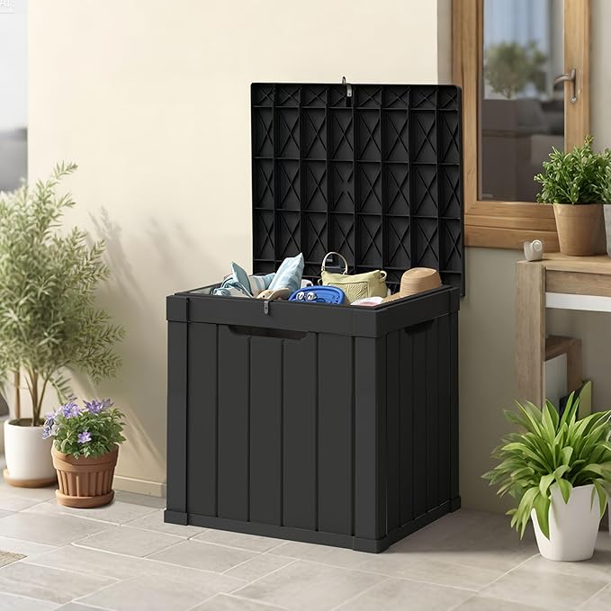 50 Gallon Storage Box, Waterproof Deck Box for Indoor & Outdoor Use, Lockable Pool Storage Bin for Package Delivery, Outdoor Bench for Patio Cushions, Garden Tools, Backyard, Black-Ruum Studio Home