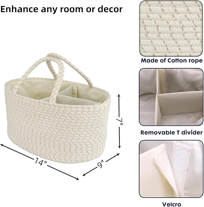 Diaper Caddy Organizer Cotton Rope Baby Basket Nursery Storage and Portable Tote Bag for Car Ideal Baby Shower Gifts and Registry Must-Have for Newborn Essentials striped-Ruum Studio Home