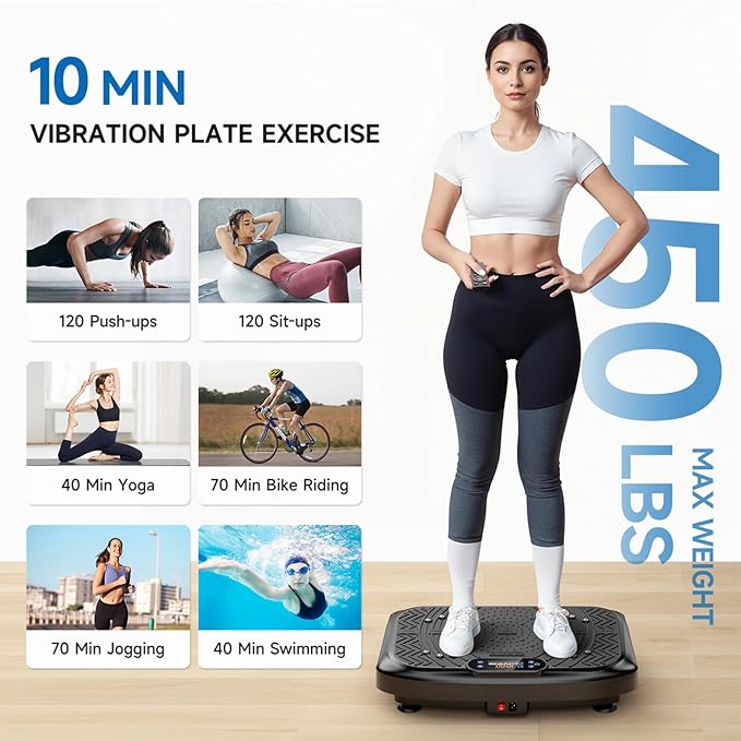 Vibration Plate Exercise Machine Weight Loss, Full Body Workout Vibration Plate Lymphatic Drainage, 199 Adjustable Speeds Power Shaping Vibrating Plate 450 Lbs Capacity Fitness Platform-Ruum Studio Home