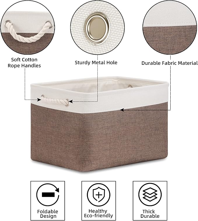 Bidtakay Baskets Fabric Storage Bins for Shelves [3-Pack] Decorative Storage Baskets for Organizing 15 X 11 X 9.5 inches Nursery Closet Foldable Toy Storage Closet Organizer Brown-Ruum Studio Home