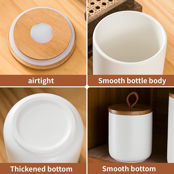 Ceramic Canister Set for Kitchen, 3pcs White Ceramic Kitchen Canisters for Countertop with Airtight Wood Lids, Large Flour and Sugar Containers for Coffee, Tea, Spice-Ruum Studio Home