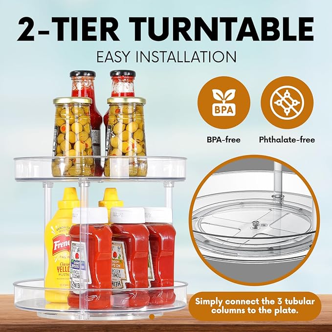 Clear Lazy Susan Organizer, Rotating Kitchen Pantry Organization and Storage, Medicine Cabinet Organizer, Lazy Susan Turntable Organizer for Cabinets, Bathroom, Refrigerator, Dresser, Spice Organizer-Ruum Studio Home