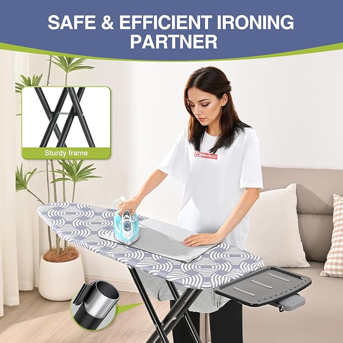 APEXCHASER Ironing Board, Full Szie Iron Board with Iron Rest,Height Adjustable,Extra Thick Heat Resistant Cover with Sleeve Board 15x45 Blue-Ruum Studio Home