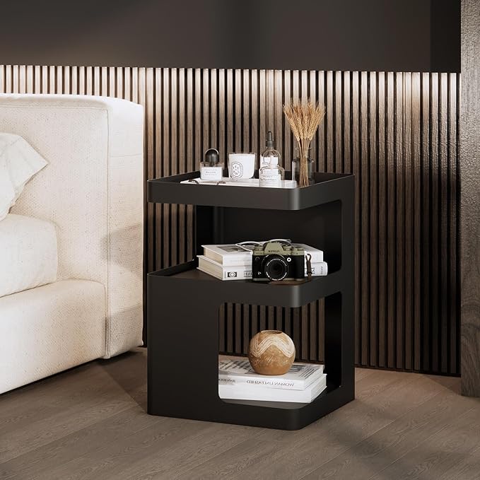 Modern Side Table,Small end Tables for Small Spaces,Black Metal nightstand,Bedside Tables,Accent Table with Storage for Couch, Bedroom,Living Room.No Assembly Required-Ruum Studio Home