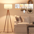 LiteHistory Wood Tripod Floor Lamps for Living Room, Bedroom, and Office,Standing lamp with Beige Linen Shade, 12W Three-Color Bulb Included, Pull Chain Switch, Tall lamp for Mothers Day Gifts, Brown-Ruum Studio Home