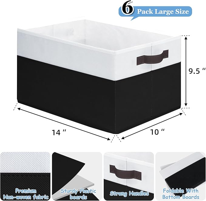 Criusia 6 Pack Closet Organizers and Storage Bins, Cute Dorm Room Essentials for Clothes Beddings Bags, Under Bed Storage Containers, Apartment Essentials Baskets for Organizing (14L*10W*9.5H)-Ruum Studio Home