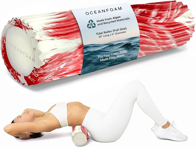 Oceanfoam Tidal Roller - Red Marbled - Muscle Massage Foam Roller for Back Pain & Stretching - Firm and Ergonomic Wide Wave Textured - Yoga, Athletics, & Wellness - Full Size, 20" x 5"-Ruum Studio Home