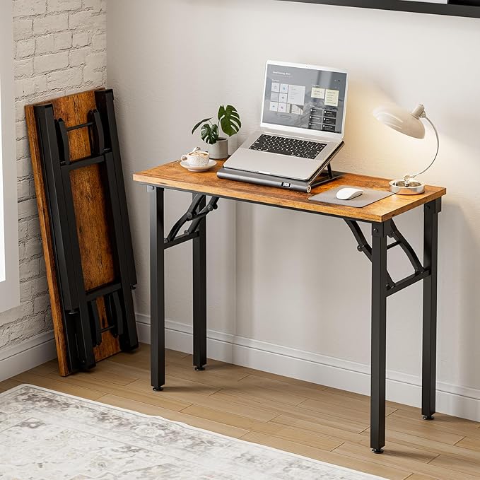Frylr Small Folding Computer Desk – Portable 35.8 Inch Foldable Laptop Table, Collapsible and Compact for Easy Storage and Fast Setup, Lightweight for Small Spaces, Craft and Study Use, Rustic Brown-Ruum Studio Home
