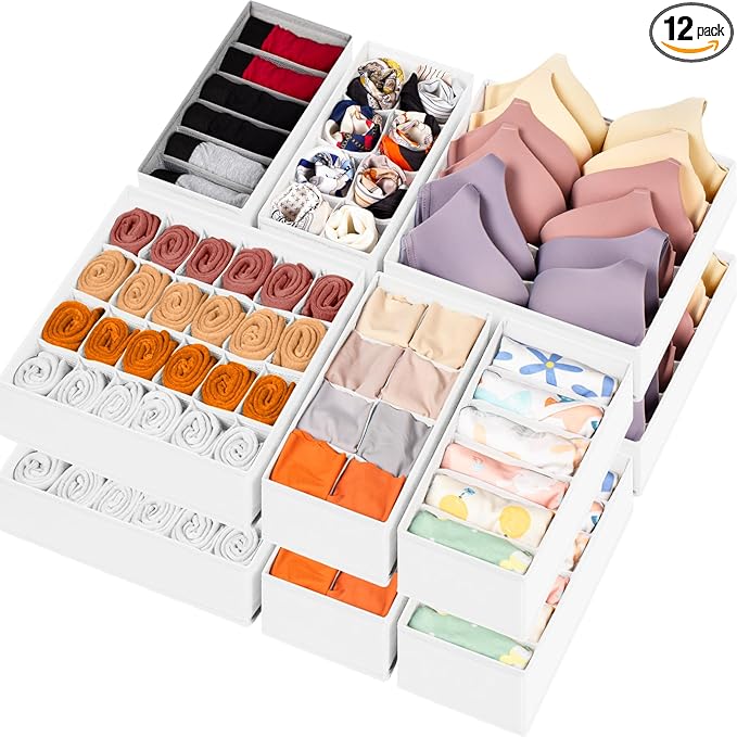 12 Pack Drawer Organizers for Clothing, 116 Large Compartments Fabric Dresser Closet Organizers and Storage Bins for Baby Clothing, Women Men Underwear Socks, Bra, Ties, College Dorm Room Essentials-Ruum Studio Home