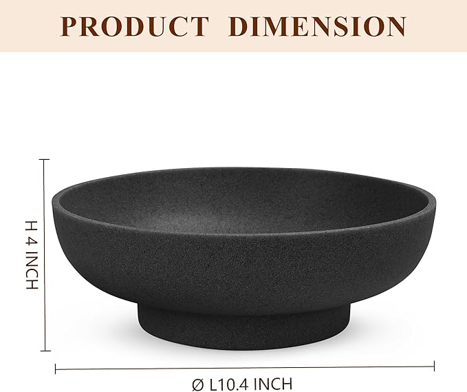 Large Decorative Resin Bowl, Modern Handicraft Bowls for Home Decor, Decorative Fruit Bowl for Kitchen Counter, Stylish Key Bowl for Entry Table, Artificial Stone Black-Ruum Studio Home